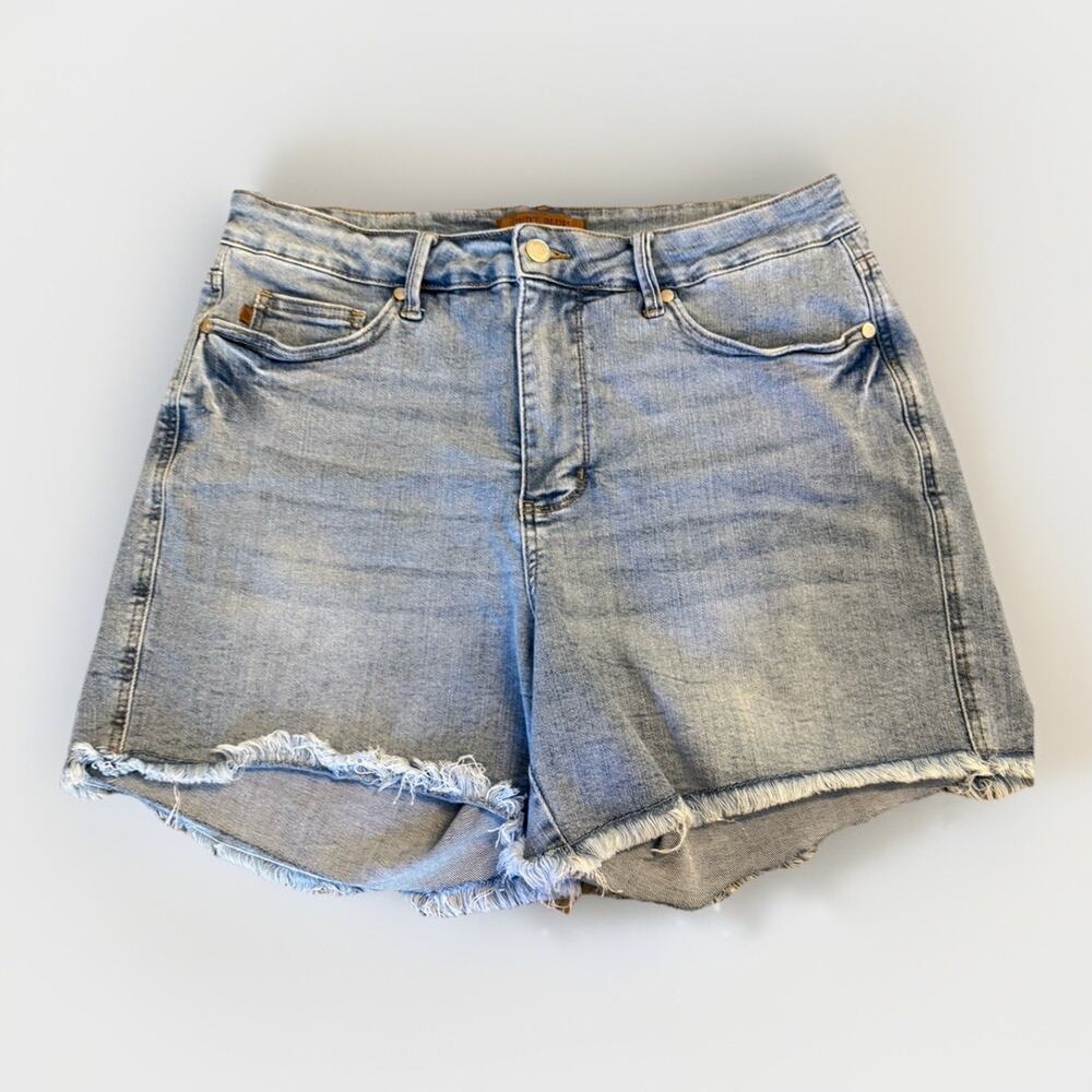 Judy Blue Shorts Womens 1XL Blue High Rise Distressed Denim Cutoff Frayed Hem